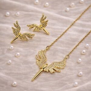 Angel Wings 18K Gold Stainless Steel Waterproof Jewelry Set